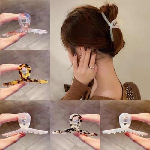 Elegant Acetate Crab Hair Clip Fashion Mermaid Leopard Print Hair Clip For Women Girl Sweet Hair Claw Vintage Hair Accessories