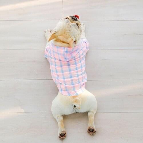 Sun Protection Pet Dog Hoodie Sweet Korea Dog Coat Plaid Pet Dog Cool Jacket New Style French Bulldog Clothes Puppy Costume