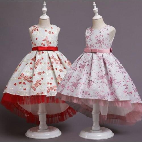 Teen Girls Embroidered Jacquard Dress Flowers ball Gown Clothes Kids Girls Birthday Wedding Party Dress Princess Frocks Costumes