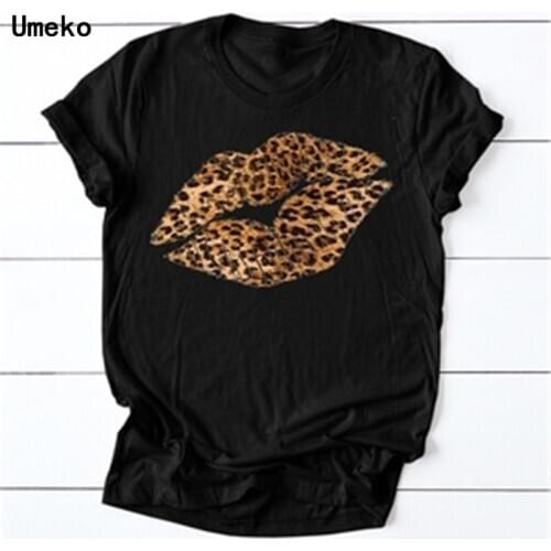 Leopard Print Lip Kiss T Shirt for Women O-Neck Short Sleeve Tees Tops Burgundy Casual Tshirt Summer 2020 New Plus Size S-5XL