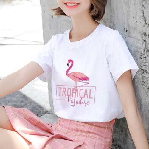 Cute Flamingo Tropical paradise Printing T shirt Women 2019 new Summer Streetwear TShirt Harajuku Vogue Kawaii Style 90S T-Shirt