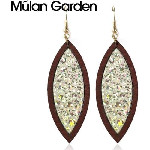 Horse Eye Glitter Genuine Cowhide Leather Earrings for Women Snake Skin Elegant Wood Earrings Vintage Jewelry Hot Sale Girl Gift