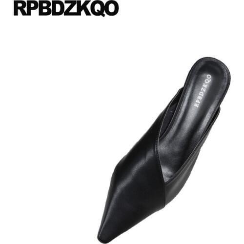 Chunky size 4 34 brand sandals low heels summer shoes 2018 black european pointed toe women runway block mules slipper modern