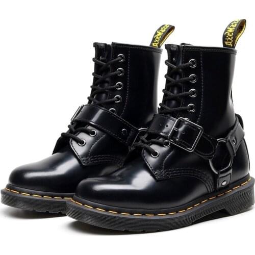 Women Boots Bucklemiddle Boots Men Women Leather Boots Women Buckle Short Boots Round Toe Trend Motorcycle Shoes Botas De Mujer