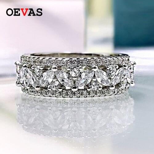 OEVAS 100% 925 Sterling Silver Sparkling Full High Carbon Diamond Hollow Out Flowers Engagement Rings For Women Fine Jewelry