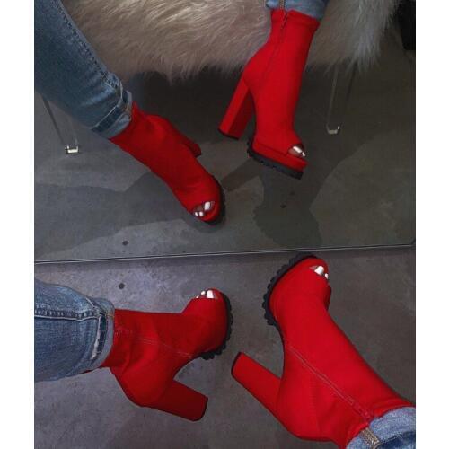 Hot Sale Bright Color Boots Women New Zipper Snake Pattern Waterproof Platform High-heeled Thick-soled Open Toe Low Boots