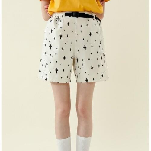 Stars Printed High Waist Women Shorts 2021 Summer Preppy Style Korean Ladies White Shorts Girl Kawaii Cute Short Pants Bottoms