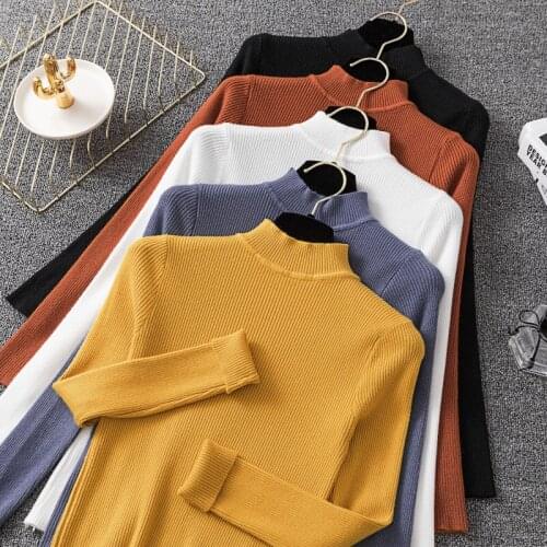 2020 Ladies Fall/Winter Turtleneck Pullover Stretch Knit Sweater Korean Womens Tops Solid Color Long Sleeve Slim Sweater Women