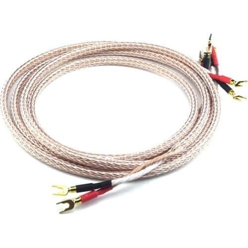 1 Pair 12TC Hifi Speaker Cable 6N OCC HIFI Speaker Wire With Gold-plated Spade Plug