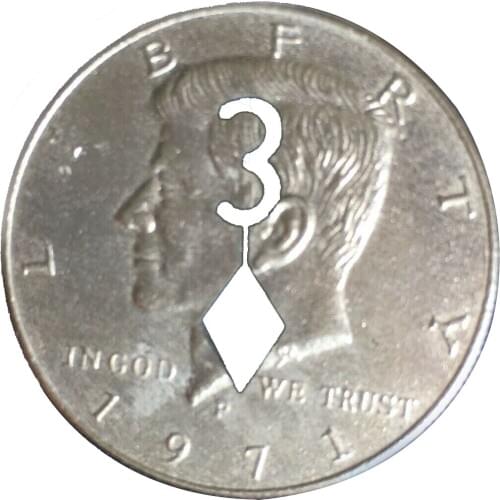 3 of Diamonds Half Dollar Coin Magic Tricks Prediction Magia Magician Accessories Close Up Illusion Gimmick Props Mentalism