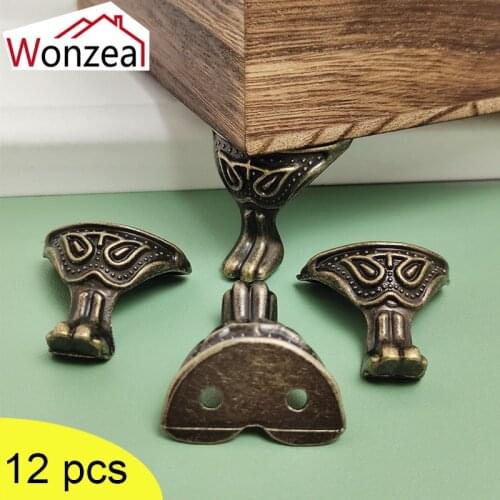 12pc Antique Vintage Bronze Tone Color Jewelry Chest Wine Box Wooden Case Decor Feet Leg Corner Protector Cover Bracket Support