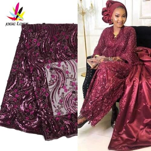 2019 High Quality Tulle Lace African Lace Fabric With Sequins Beads African French Wedding Lace Fabric For 5yard XZ2727B-2