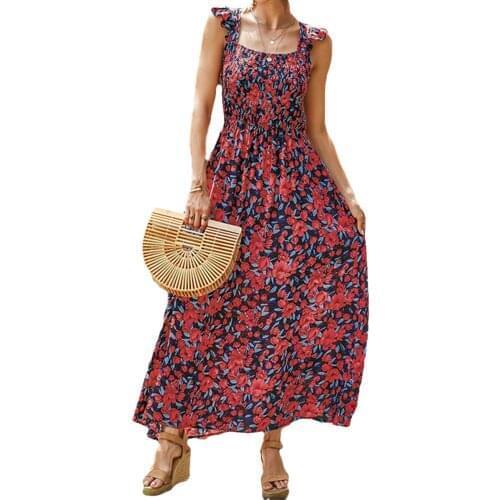 2021 Women Vintage Sleeveless Floral Long Dress Boho Ladies Female Stylish Dress Robe 2021 Summer Elegant Vestidos Dresse