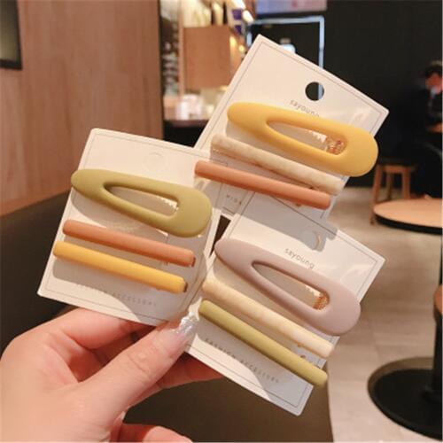 3Pcs/set Korean Simple Hair Clip Hairgrip Solid Color Snap Barrettes Hairpins Women Girls Headwear Hair Styling Accessories