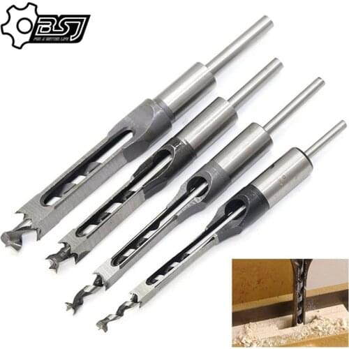 4PCS HSS Twist Drill Bits Square Auger Mortising Chisel Drill Set Square Hole Woodworking Drill Tools Kit Set Extended SawTP-021