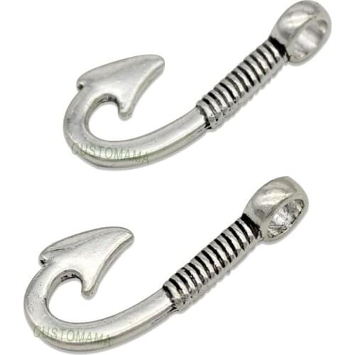 50pcs- Antique Tibetan Silver Fish Hook Charms pendants 30x15mm