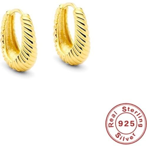 GS 925 Sterling Silver Gold Twisted Rope Round Hoop Earrings Women Party Gift Fashion Charm Wedding Engagement Fine Jewelry