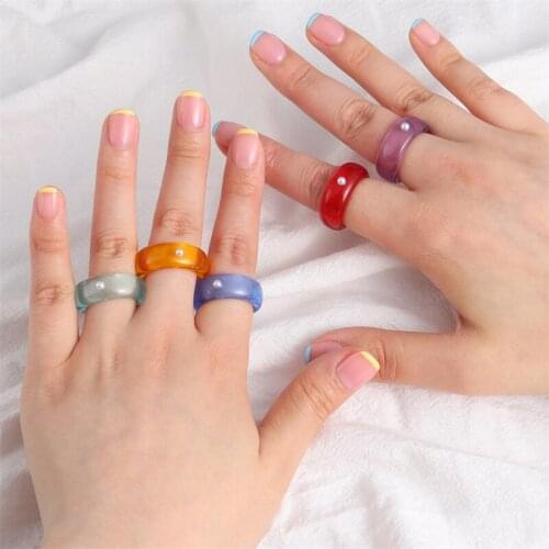 Acrylic Ring with Rhinestone Transparent Finger Rings for Women Girl Solid Color Index Rings Jewelry
