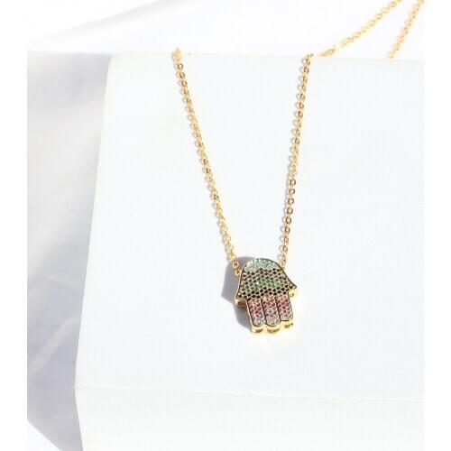 Boho Colorful Palm Fatima Turkish hamsa hand evil eye Tassel Layered Gold Necklace rainbow cz Choker Pendant Women Neck Collier