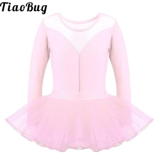 TiaoBug Kids Girl платье Ballet Gymnastics Leotard Dress Performance Long Sleeve Dance Leotard Dancewear Clothes with Mesh Skirt