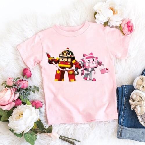 New childrens tshirt interesting traffic safety car cartoon print t-shirt for boys summer cute girls t shirt pink yellow tops