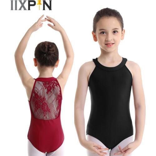 Gymnastics Leotard Girls 2019 Lace Dance Costume Ballet Dance Sleeveless Halter Floral Lace Back Gymnastics Leotard Jumpsuit