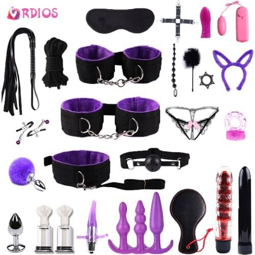 VRDIOS Sex Toys for Couples Handcuffs Whip Nipples Clamp Blindfold Mouth Gag Adult Sex Toys Kit BDSM Bondage Flirt Toy