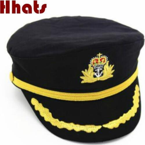 Which in shower white black embroidery crown military hat cap adjustable cotton flat navy sailor cap vintage army captain hat