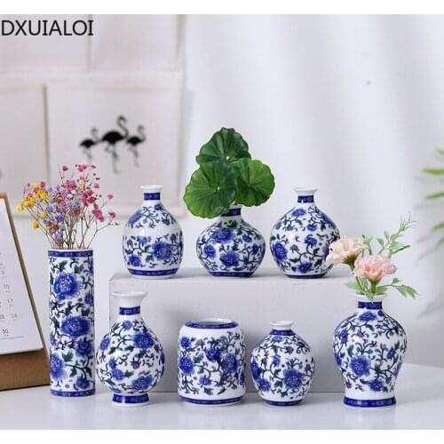 DXUIALOI Chinese antique mini applique small vase ceramic crafts living room desktop hydroponic vase home decoration