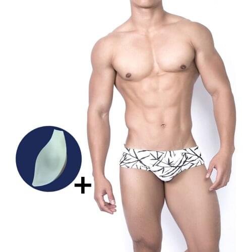 Chinese-Style Ink Printed Sponge Pad Push Up Body Shaping Mens Hot Spring Swim Wear Stereo Bikini Swimming Briefs