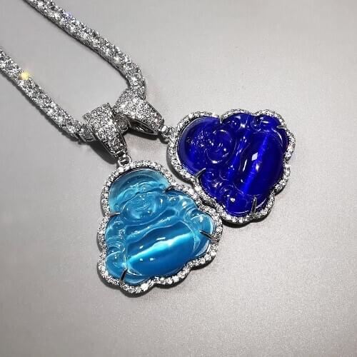 Blue Buddha Pendant AAA Cubic Zircon Necklace With Tennis Chain Fashion Hip Hop Punk Jewelry Gifts