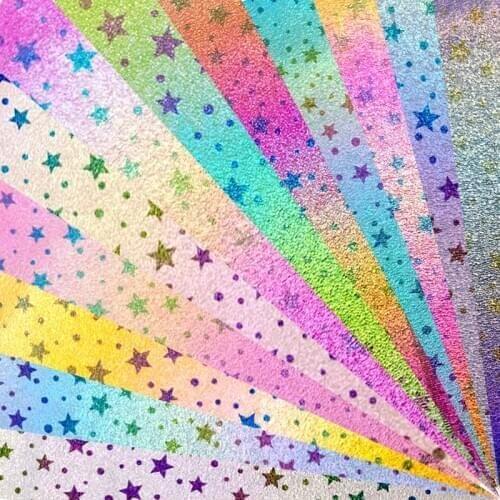 Star Printed Rainbow Color Changing Vinyl Bronzing Faux Leather Fabric Sheet for Making Shoe/Bag/Purse/Decorative/Craft/Earring