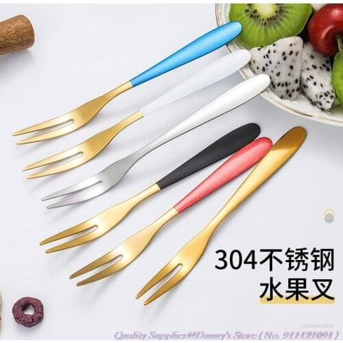 13.4cm Long Small Fork 304 Stainless Steel Fruit Fork Gilded Paint European-Style Fruit Sign Dessert Cake Fork Quality Mini Fork