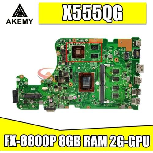 Akemy For ASUS X555YI X555YA X555D A555DG X555QG X555Y notebook mainboard motherboard FX-8800P CPU 8GB RAM 2G-GPU tested full ok