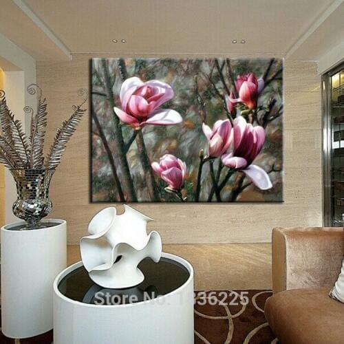 Minimalist decorative paintings metal art magnolia flower oil painting paper wall picture painting with acrylic flowers home