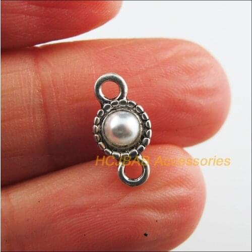 Fashion 30Pcs New Round Charms Tibetan Silver Color White Acrylic Connectors 6.5x13.5mm