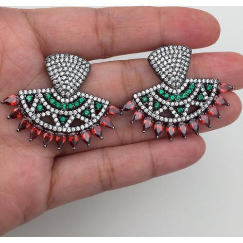 Fashion stunning jewelry europe copper base full cz paved fan shaped stud earring for women brincos