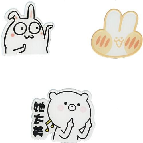 Cartoon Acrylic Animal Bunny Piggy Brooches Cute Badge Pins Friend/Family Clothes Bag Jewelry Decoration