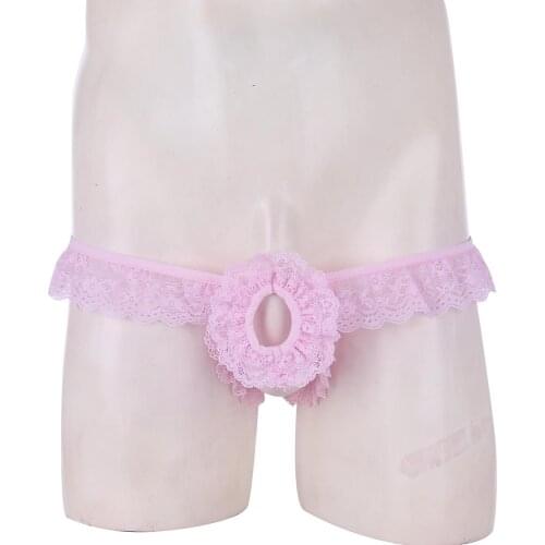 Men Sissy Lingerie Panties Underwear Lace Frilly Panties Crotchless Open Back Briefs Underpants with Open Hole Erotic Nightwear