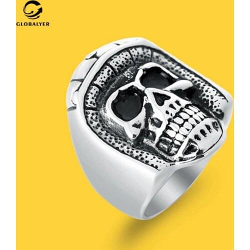 Popular titanium steel single tail ring Male domineering motorcycle rider skull racing helmet Titanium steel ring 231