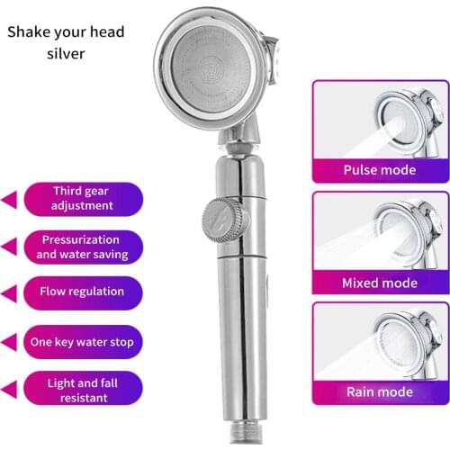Showerhead Pressurized Handheld Shower Sprayer Stainless Steel 3 Modes Universal Sprinkler One-key Water Stop Showerhead