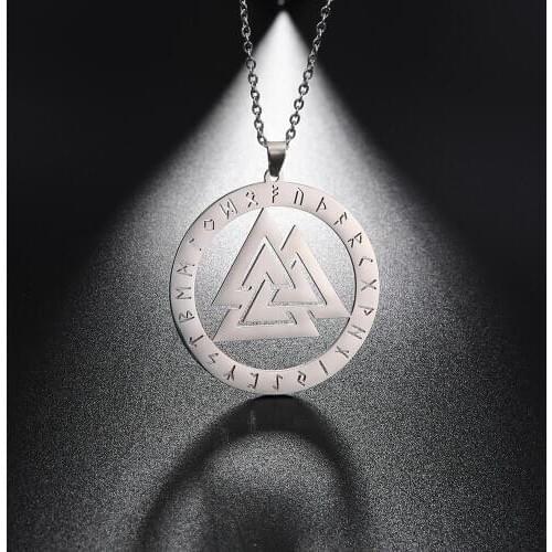 My shape Hrunger Odins Valknut Rune Circle Viking Symbol Necklace Steel Statement Choker Pendant Necklaces Jewelry Nordic