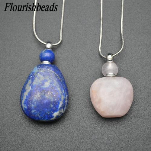 Natural Multi Gemstones Aroma Diffuser Necklace Big Size Perfume Bottle Pendant Open Oil Diffuser Jewelry Party