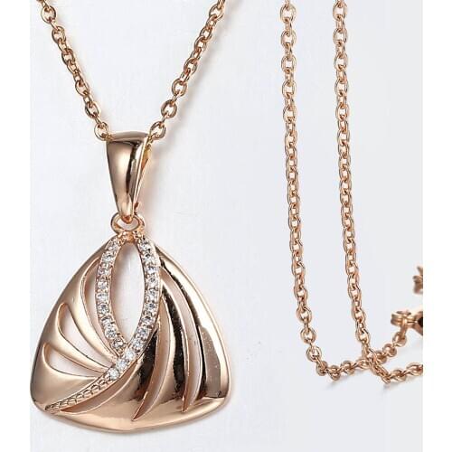 585 Rose Gold Pendant Necklace for Women Girls Red Black Rhinestone Cubic Zircon Heart Triangle Wings Carved Jewelry DGPM27