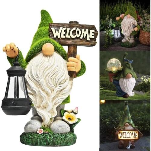 Naughty Dwarf Gnome Figurine with Solar LED Light Elf Statue Garden Fairy Decoration Yard Lawn Ornament
