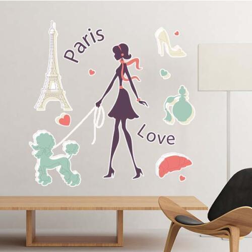 Paris Lady France Landmark National Flag Architecture Custom Landscape Illustration Pattern Wall Sticker