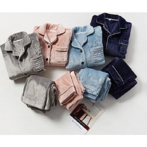 BALDAUREN Flannel Pajamas Women Winter Coral Fleece Thickening Home Service Warm Suit Long-Sleeved Trousers Mens Pajamas