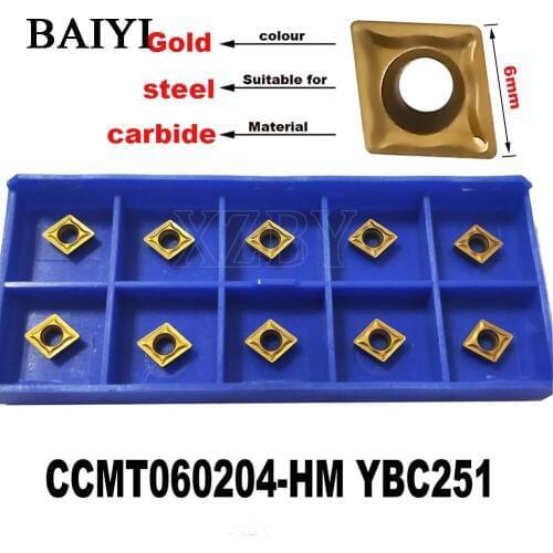 10pcs cutter inserts CCMT060204-HM YBC251 cutting Lathe Blades turning tools Carbide Inserts CCMT060204 Titanium Coated Blades