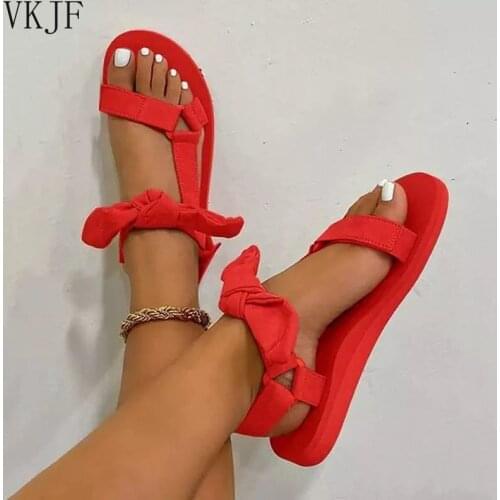 New Women Sandals Color Flat Casual Lace Up Bow Shoes for Ladies Summer Fashion 2021 Outdoor Leopard Beach Mujer