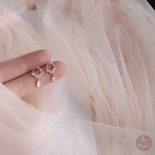 925 Sterling Silver Korean Version Simple Flower Drop Earrings Women Pavé Crystal Cute Sweet Beauty God Jewelry Gift